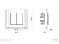Rysunek techniczny przedstawia łącznik dwubiegunowy z dwoma klawiszami, z wymiarami 90,10 x 81,10 mm.