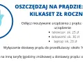 Grafika z wtyczką symbolizującą oszczędzanie prądu. Podano sposoby na obniżenie rachunków za prąd, np. odłączanie urządzeń.