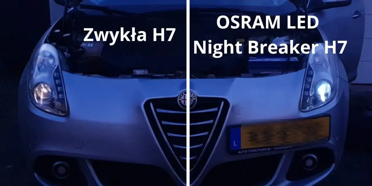 Porównanie żarówek: zwykła H7 vs OSRAM LED Night Breaker H7. Lepsza widoczność nocą dzięki nowym żarówkom.