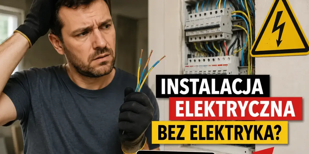 Zastanawiasz się nad instalacją elektryczną i ceną robocizny? Mężczyzna z przewodami w ręku i rozdzielnicą elektryczną w tle.