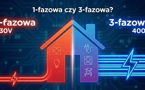 Dom podzielony na 1-fazową (230V) i 3-fazową (400V) instalację elektryczną. Co to jest faza? To sposób doprowadzenia prądu.