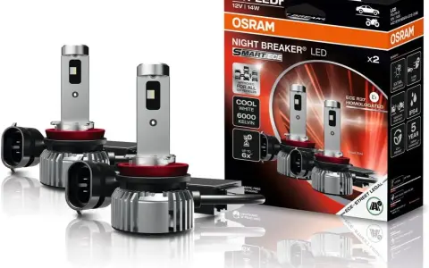 Dwa nowoczesne światła przeciwmgielne przednie LED OSRAM Night Breaker LED Smart ECE w opakowaniu.