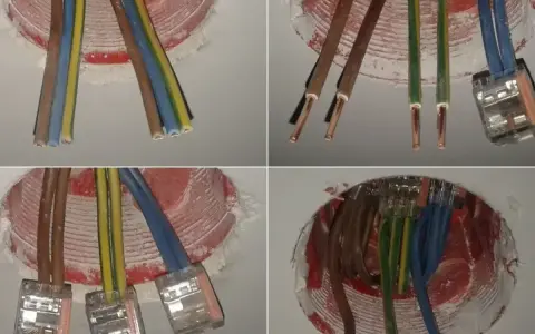 Instalacja elektryczna: jakie kabel do gniazdek? Widać przewody fazowe, neutralne i ochronne w puszkach instalacyjnych.