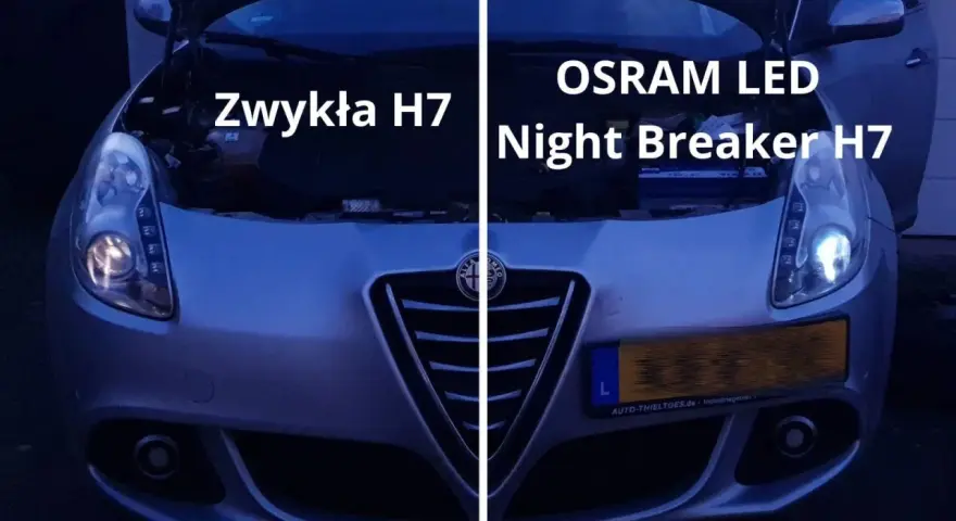 Porównanie żarówek: zwykła H7 vs OSRAM LED Night Breaker H7. Lepsza widoczność nocą dzięki nowym żarówkom.