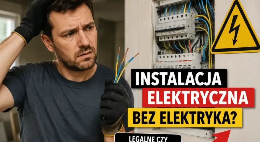 Zastanawiasz się nad instalacją elektryczną i ceną robocizny? Mężczyzna z przewodami w ręku i rozdzielnicą elektryczną w tle.